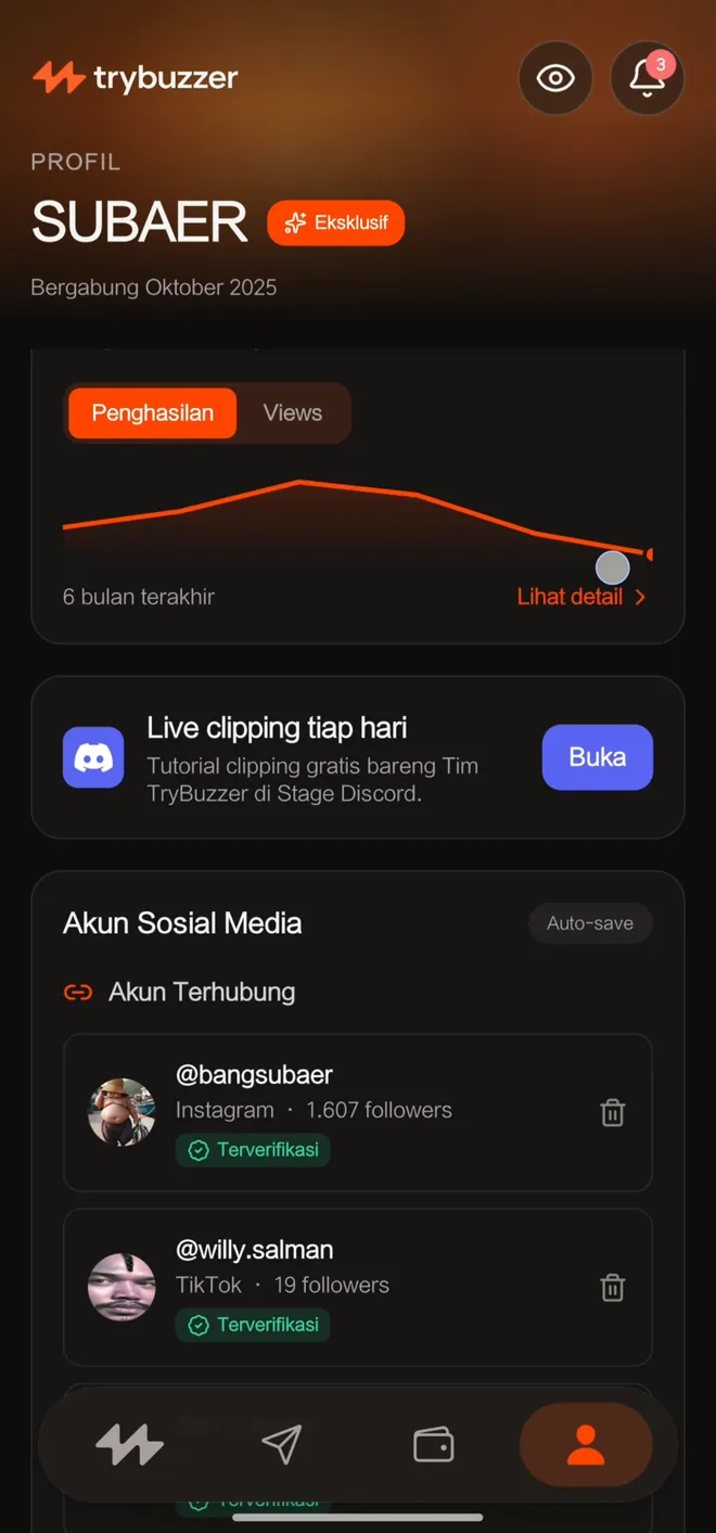 Akun Instagram dan TikTok terhubung dengan label Terverifikasi di tab Profil