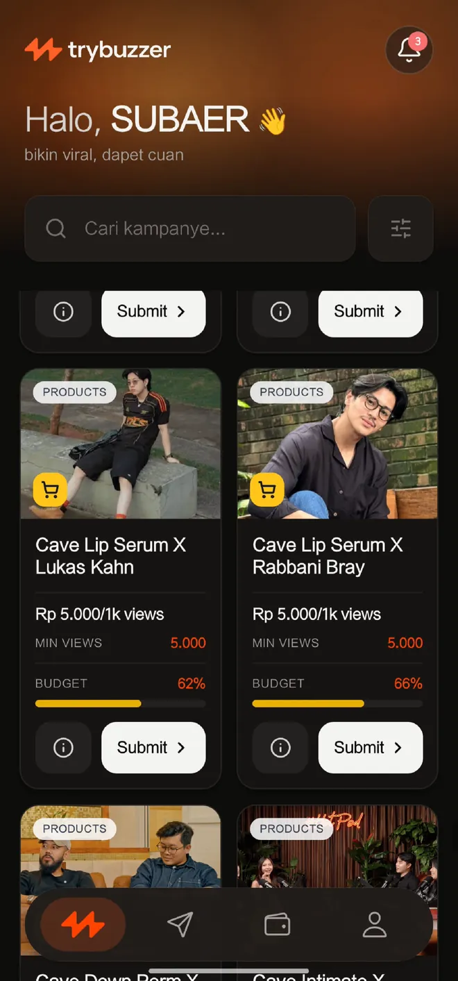 Kartu kampanye dengan ikon keranjang kuning di pojok gambar