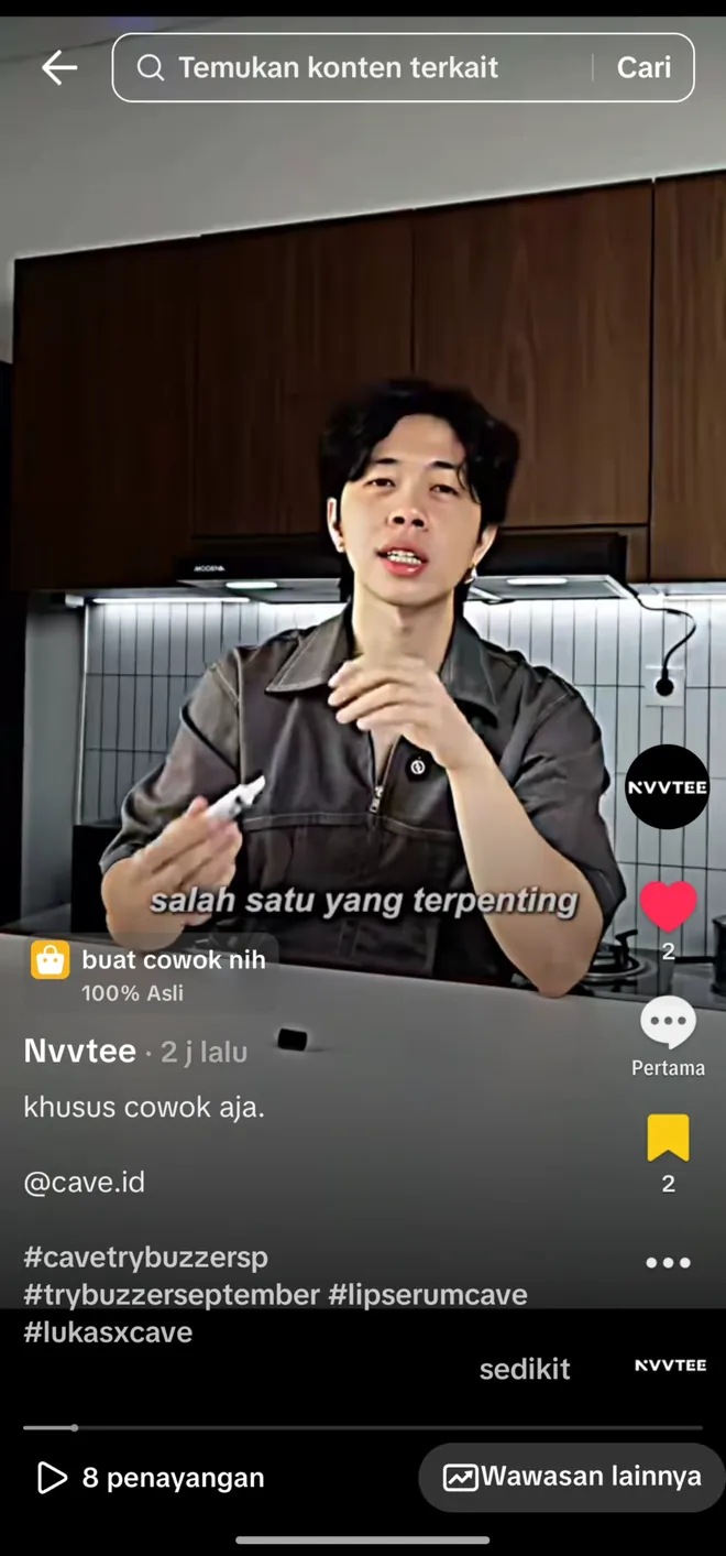 Video TikTok dengan mention @cave.id dan hashtag kampanye di caption