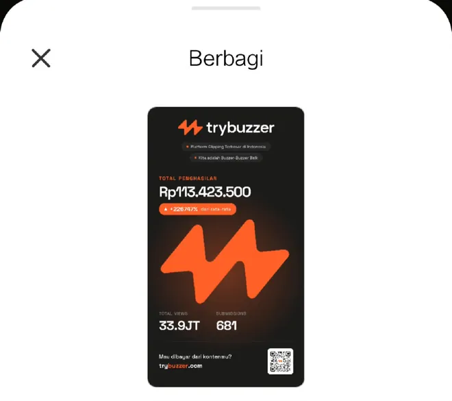 Kartu Pencapaian TryBuzzer di menu berbagi